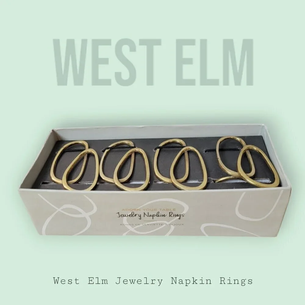West Elm Brushed Gold Organic Loop Napkin Rings - Set of 6